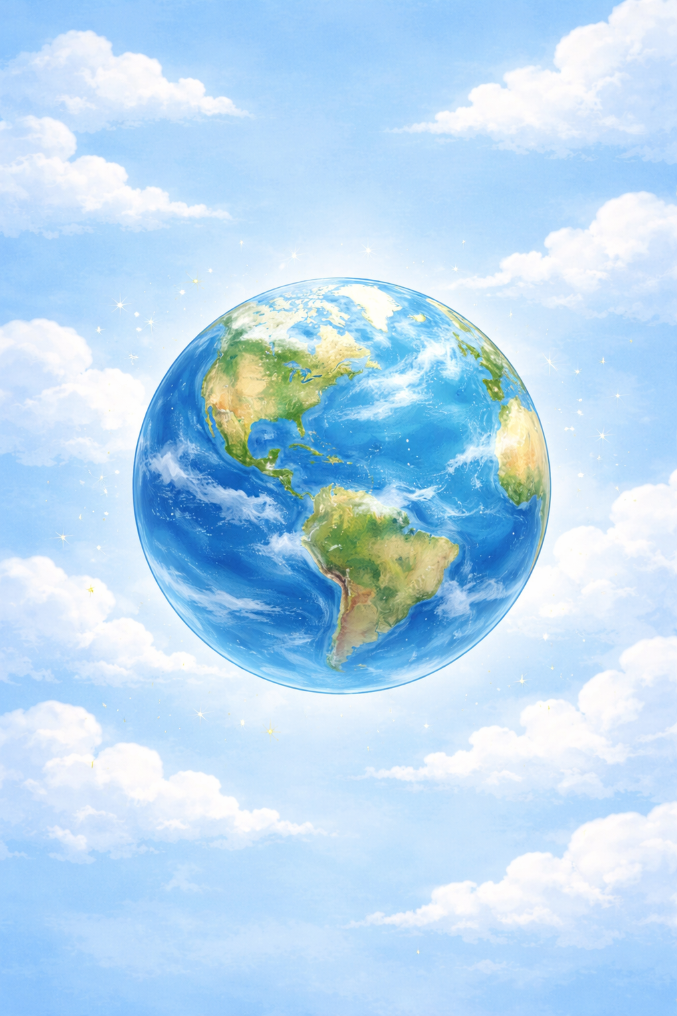 Earth floating in a bright sky